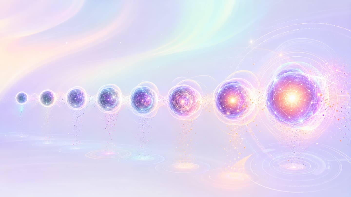 Aurora research illustration showing a living AI aura growing through seven memory levels.